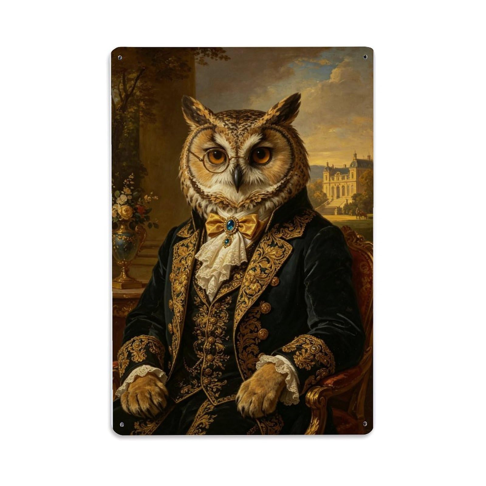 Victorian Owl Scholar in Black Velvet Portrait Vintage Aluminium Metal Sign, Retro Wall Decor for Home, Bar, Garage & Farmhouse 30x20cm