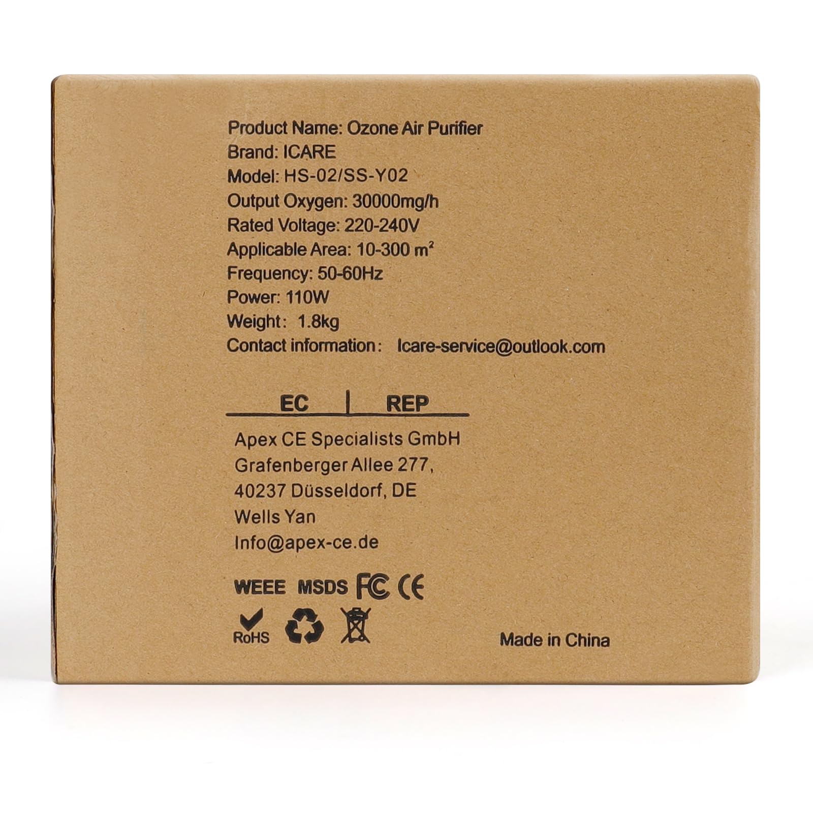 ICARE Générateur d'Ozone Domestique 30000 mg/h, Machine à Ozone pour Purification de l'Air et Élimination des Odeurs Dispositif d'Ozone Portable O3 pour Bureau, Salle de Bain, Maison, Voiture