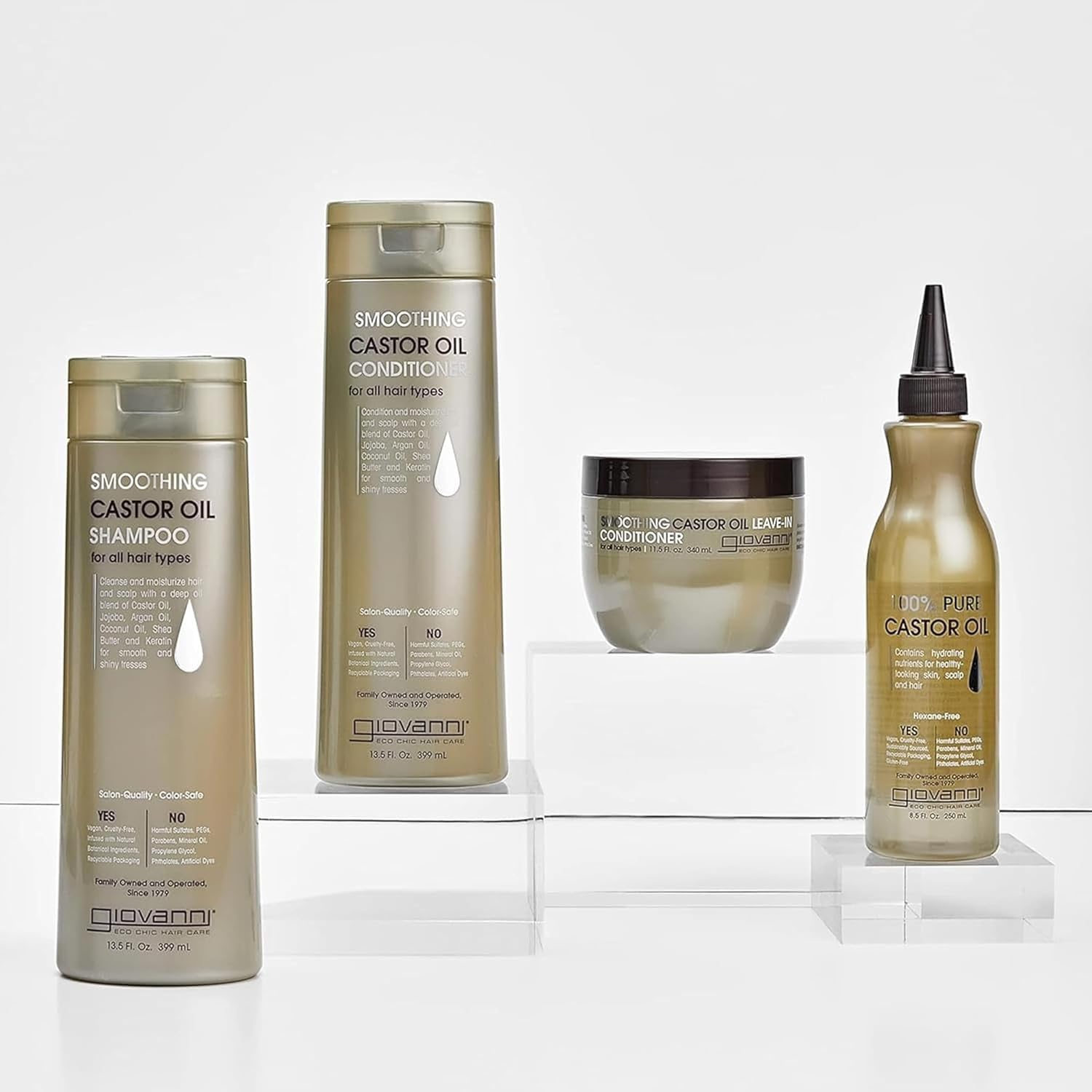 GIOVANNI Castor Oil Trio - Shampoo, Conditioner, & Castor Oil, All Hair Types, Moisturize Hair & Scalp, Hydrate & Tame Frizz, Jojoba, Argan Oil, Coconut Oil, Shea Butter, Keratin - Pack of 3