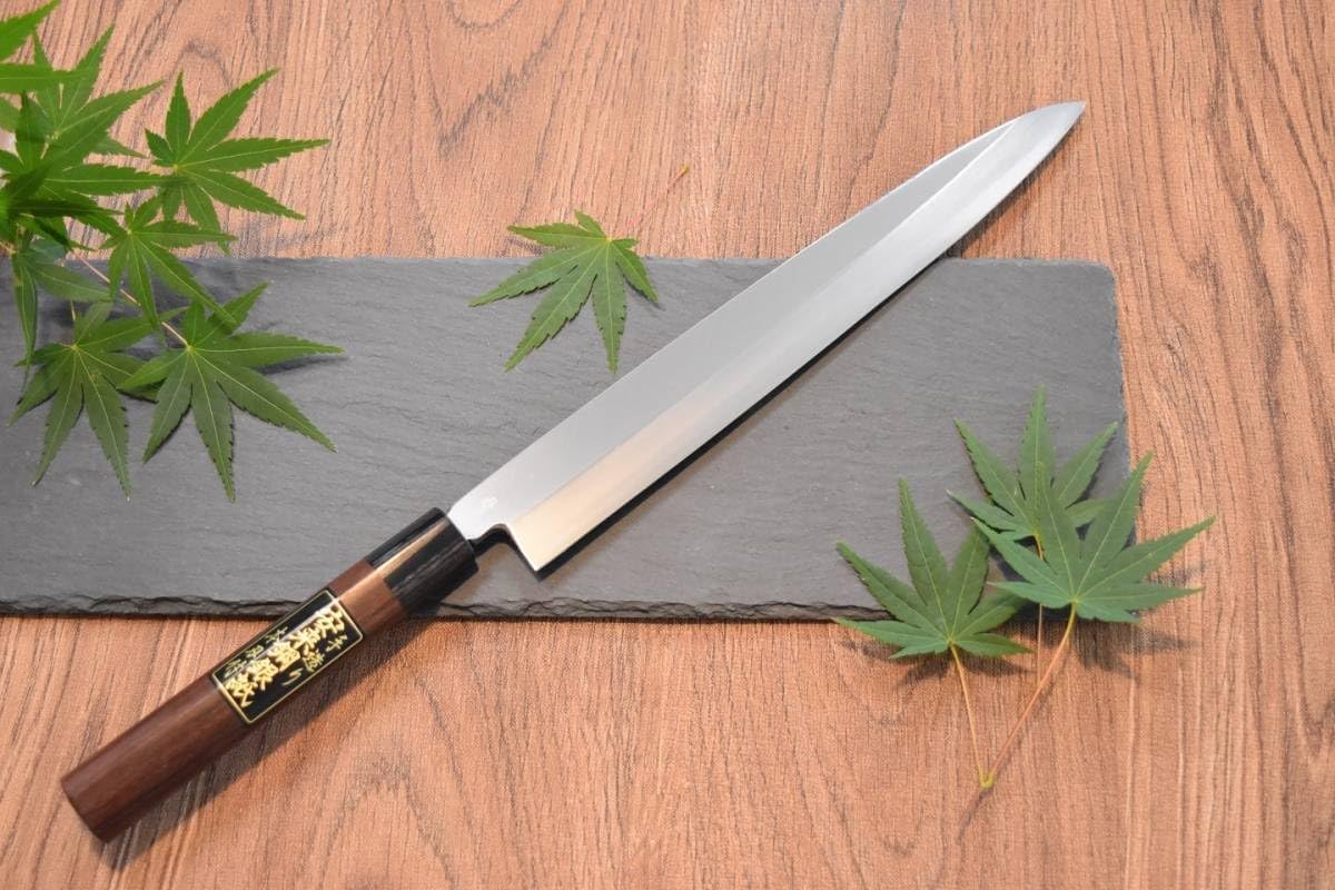 5620 極薄柳刃包丁 尺 世界一薄い ウルトラ鏡面仕上げ 黄檀上下黒水牛