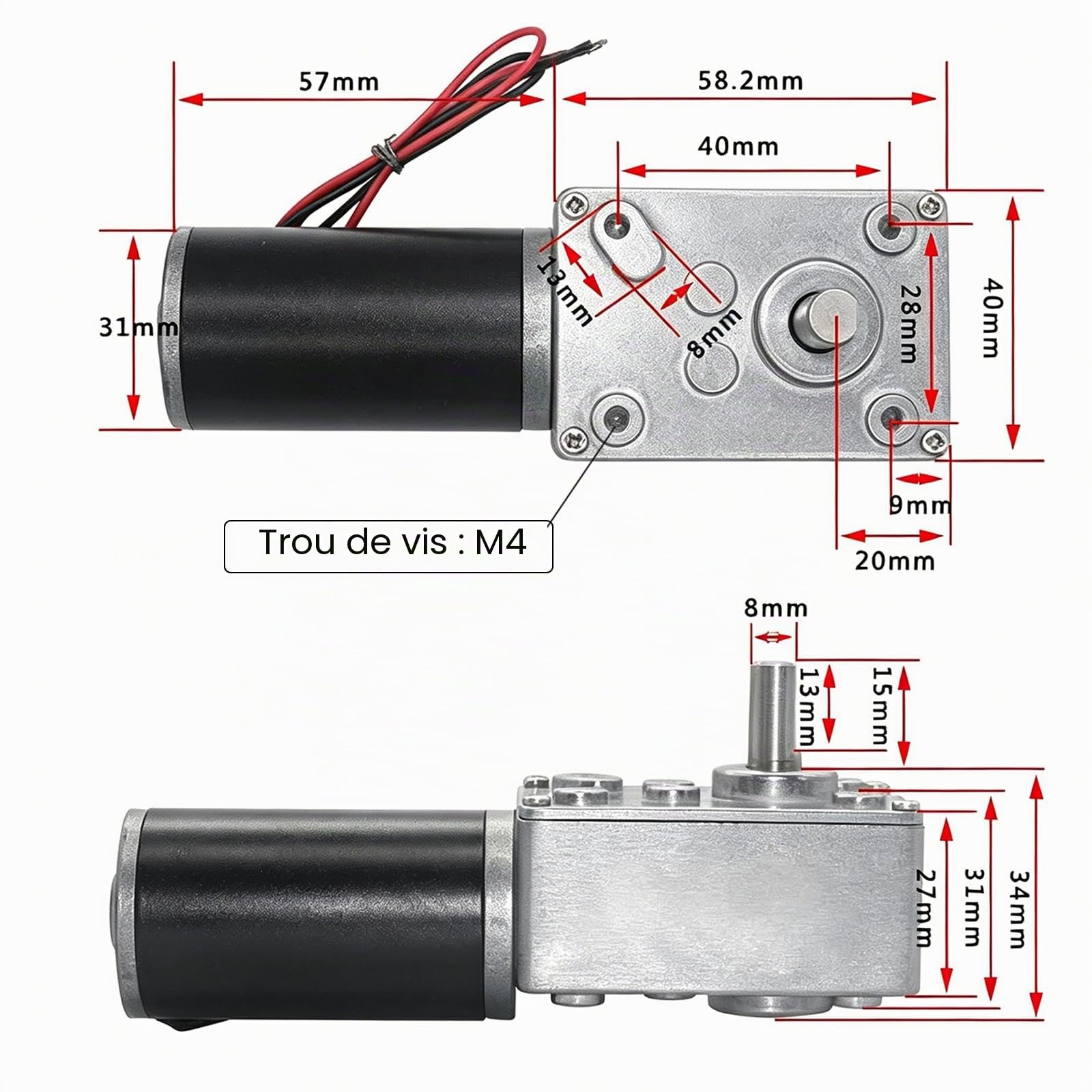 Moteur À Engrenage À Vis Sans Fin 10-400 Tr/Min, 12VDC Moteur Réversible À Vitesse Réduite À Couple Élevé, Boîte de Vitesses Électrique Avec Arbre en D, pour Rc, Jouets Électroniques (12V 10RPM)