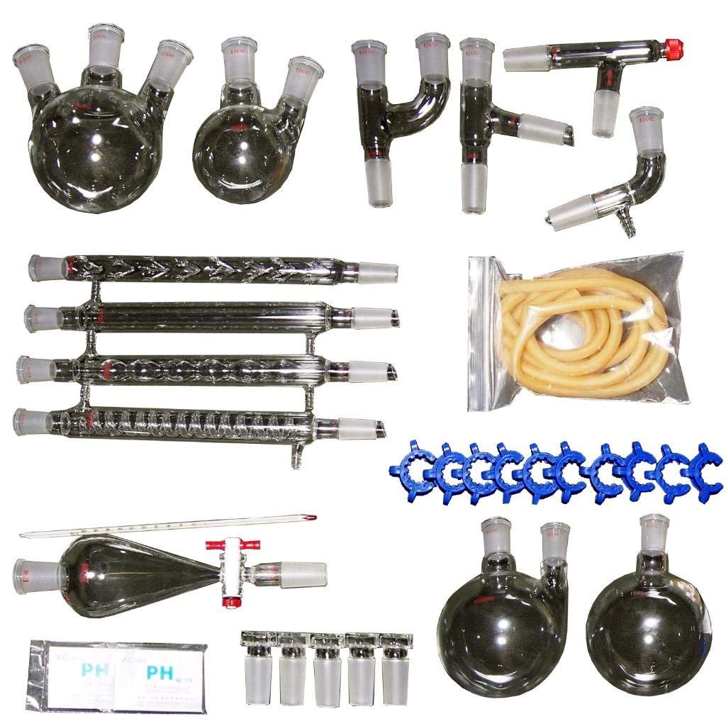 Labware Destillationsgerät für ätherische Öle, Hydrosol, Wasserdestillierer, Reiniger, Gläser-Set mit 24/40 Gelenk, 32 Stück