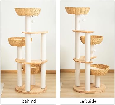 52.4 Wood Cat Tree Tower for Large Cats with 3 Woven Basket Beds