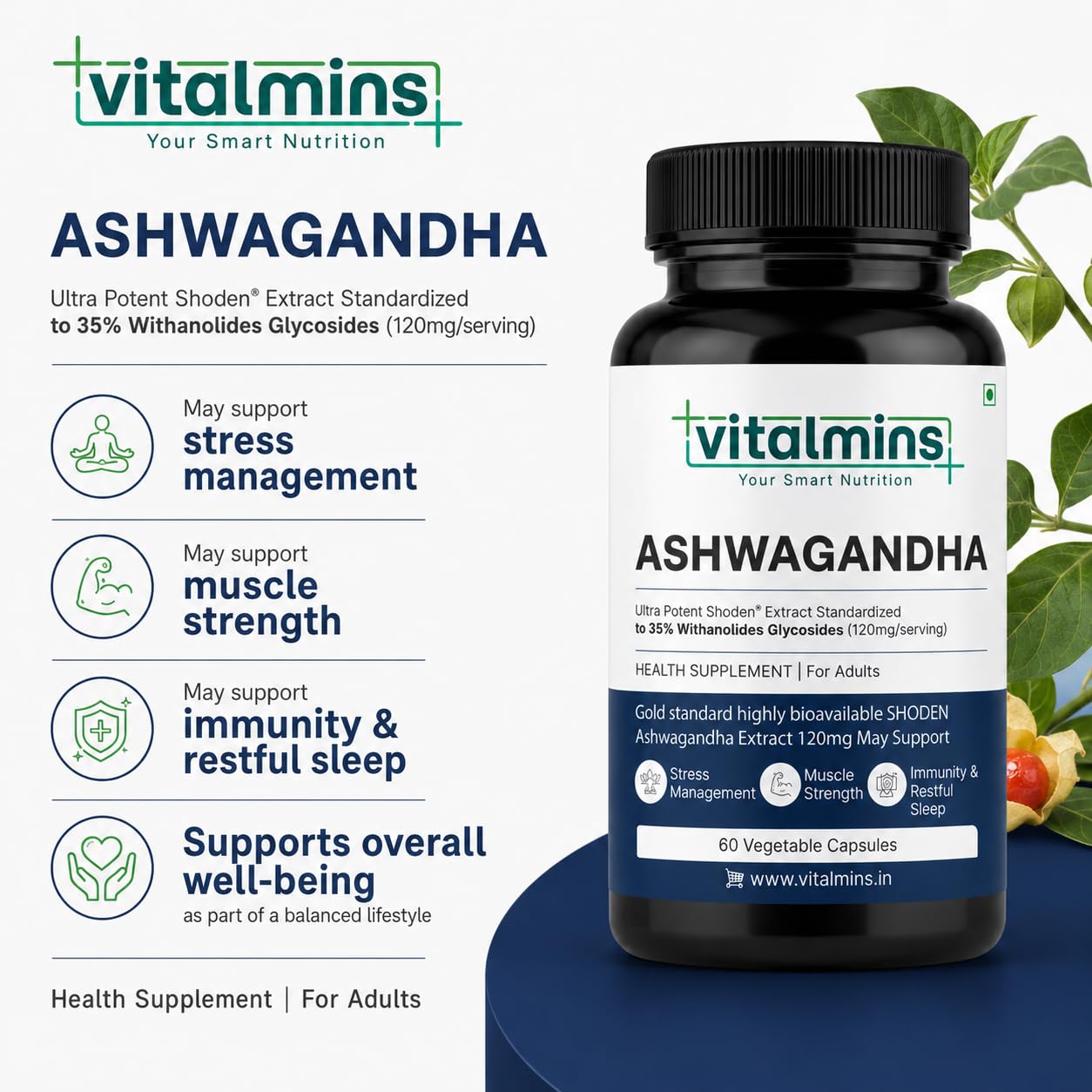 Ashwagandha Capsules with SHODEN® Extract, 35% Withanolide Glycosides, Stress Management and Immunity Support, 60 Vegetable Capsules — Amazon image 4