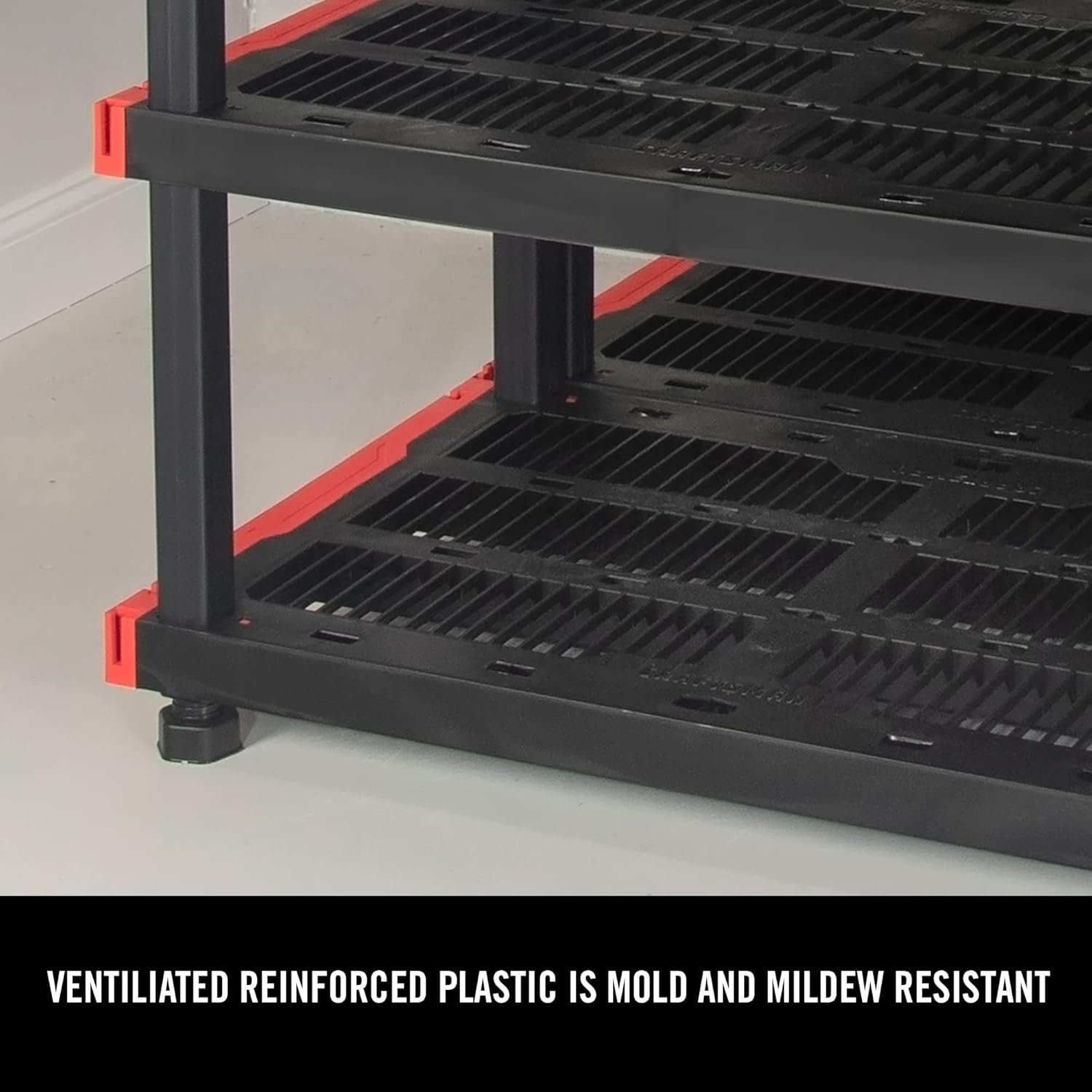 Close-up of the ventilated reinforced plastic shelf surface