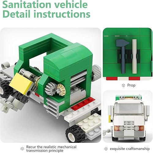 Miniatura 4 de Kit de construcción de camión de basura, camión de basura, bloques de construcción con 3 botes de basura, juguetes de construcción de camiones de
