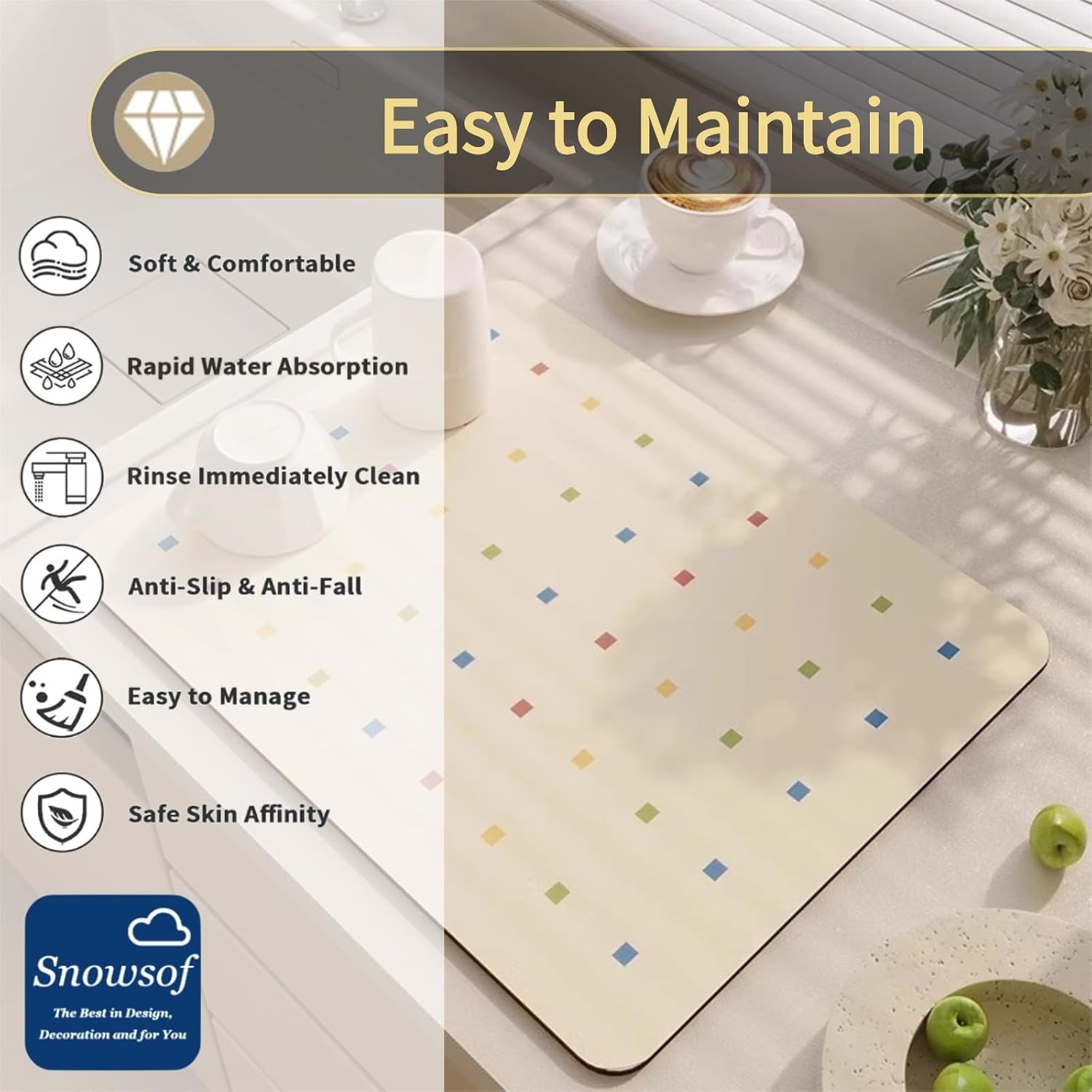 Dish Drying Mat - Absorbent Countertop Mat for Coffee Maker, Expresso Machine, Kitchen Use (02,20''×32'')