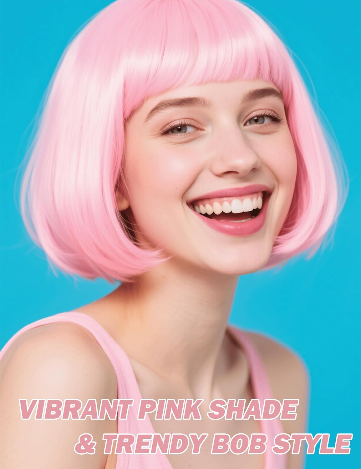 Light Pink Bob Wig with Heart Sunglasses - Heat-Resistant, Synthetic Fiber, Adjustable and Natural Looking - Image 2
