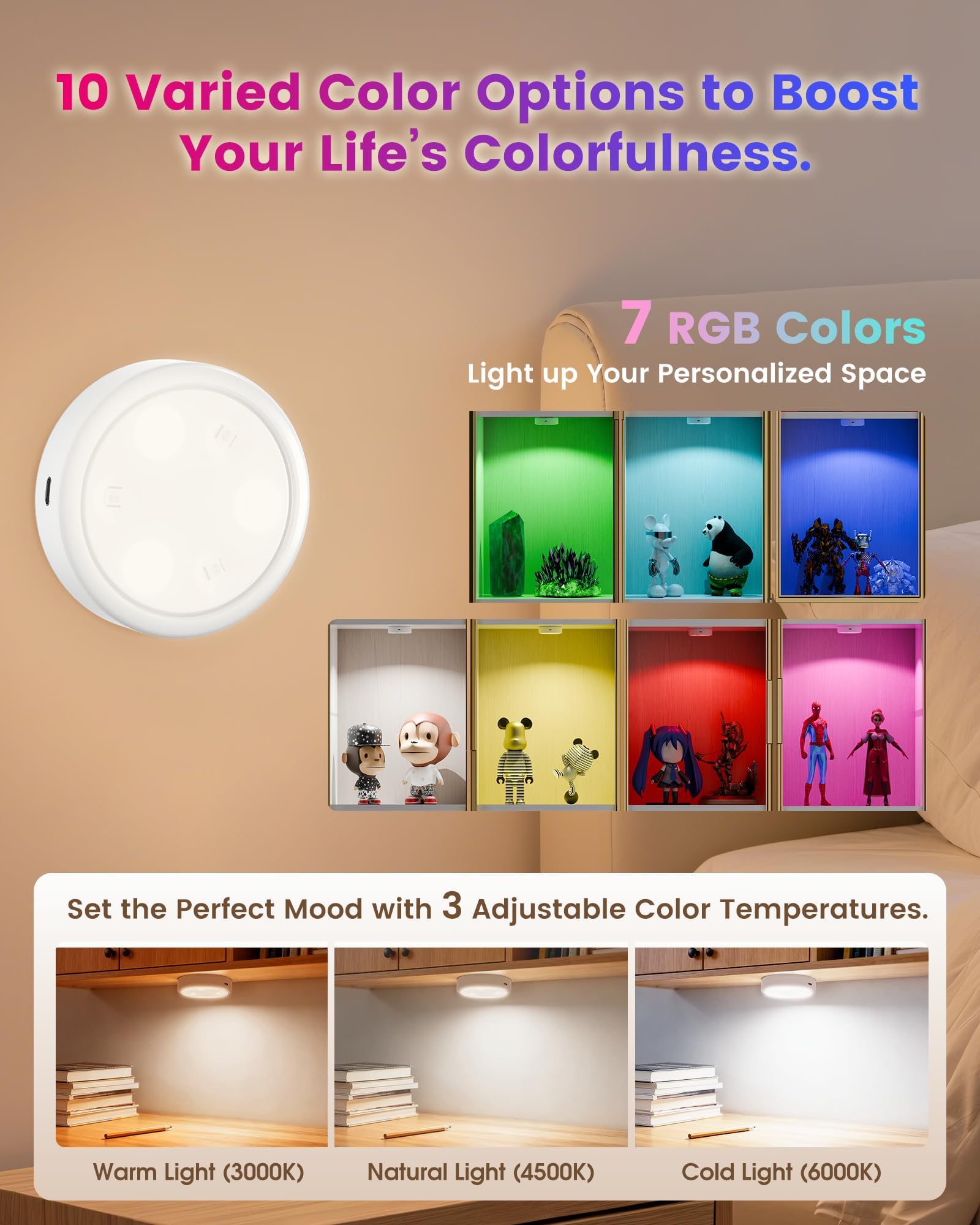 Luce LED Sottopensile, 2000 mAh Ricaricabile Luce LED con Telecomando, RGB e 3000K/4500K/6000K Luce Sottopensile, Dimmerabili Magnetiche Luce Sottopensile per Armadio Cucina Corridoi Scale