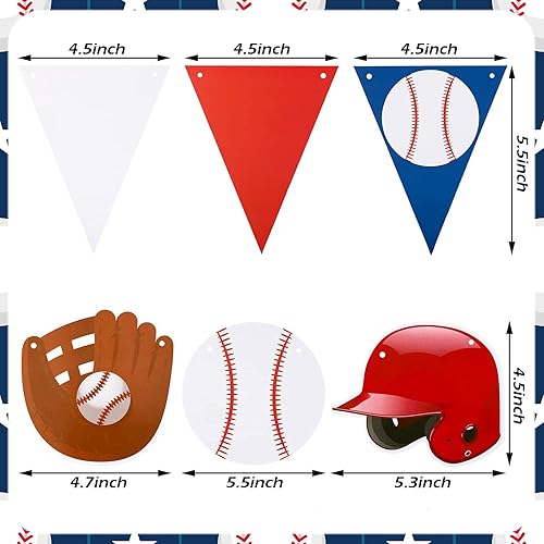 Miniatura 3 de Tatuo 6 banderines de béisbol, banderines de papel, guante de béisbol y gorra de béisbol para decoraciones de fiestas temáticas deportivas,