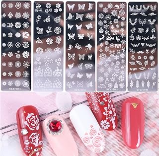 Nail Stamp Template Kit Snowflake Deer Christmas Tree Ball Butterfly Flower Nail Supplies 5 Sheets Nail Stamping Plates with 1 Stamper 1 Scraper