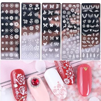 Nail Stamp Template Kit Snowflake Deer Christmas Tree Ball Butterfly Flower Nail Supplies 5 Sheets Nail Stamping Plates with 1 Stamper 1 Scraper