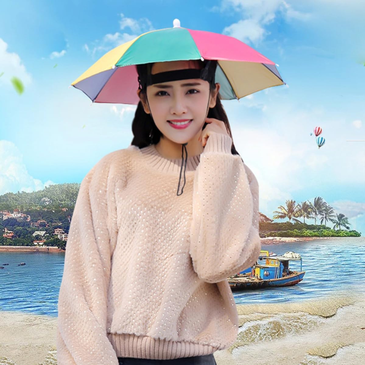 Portable Umbrella Hat Lightweight Wear Design Outdoor Umbrella Hat for Hiking and Camping Hands Free Headwear with Polyester Material for People of Ages