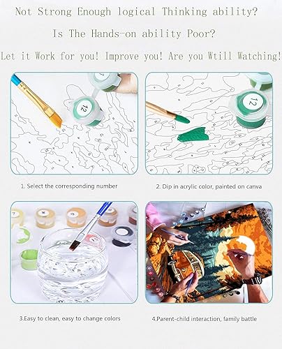 Miniatura 6 de Pintura por números para adultos  Pintura para adultos por número para adultos lienzo fácil  bosque atardecer paisaje pintura por números para