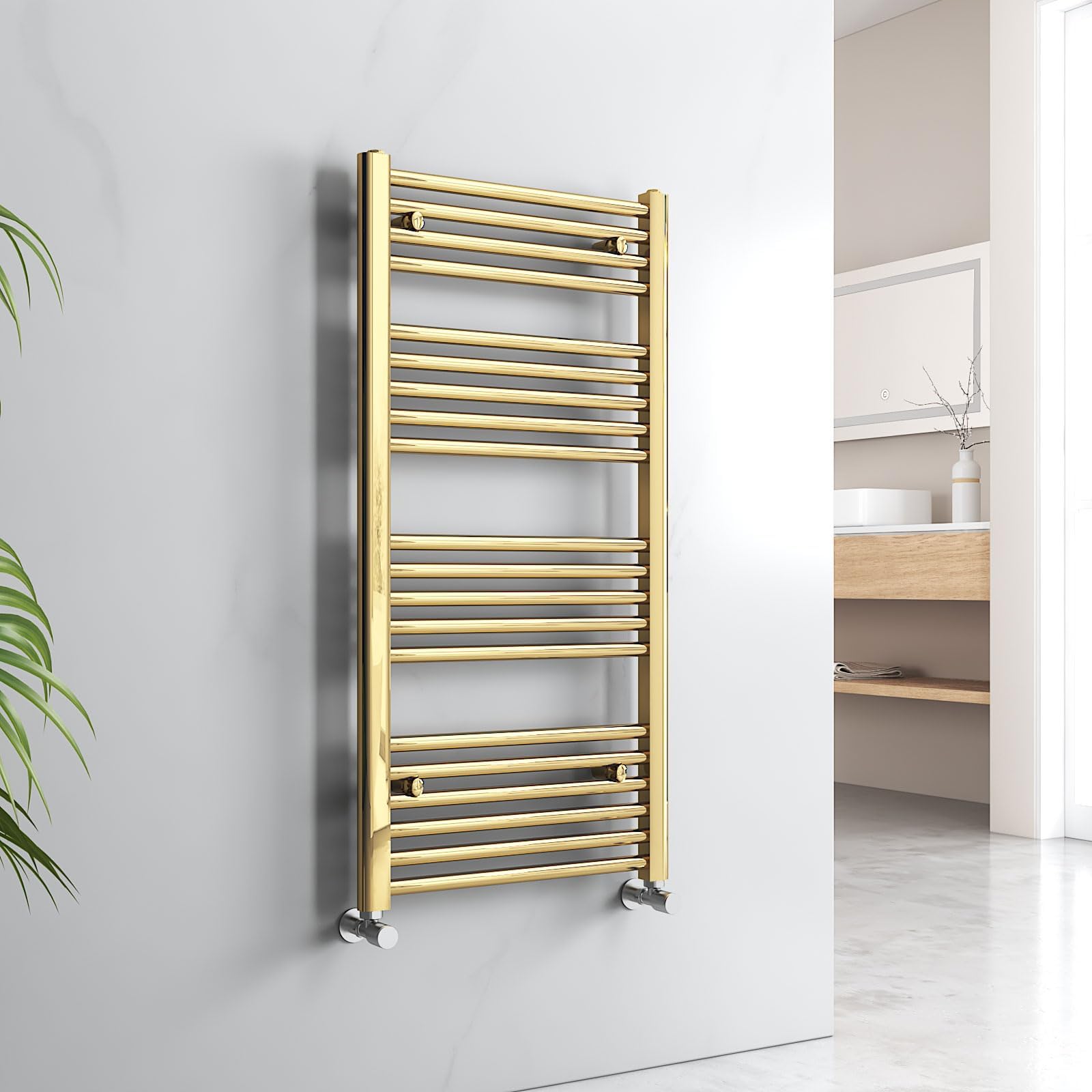 EMKE Heated Towel Rail Ladder Style Bathroom Radiator Gold Towel Radiator 1000 x 500 mm Towel Warmer Versatile Floor/Wall Mounted Radiator Central Heating Radiator for Bathroom