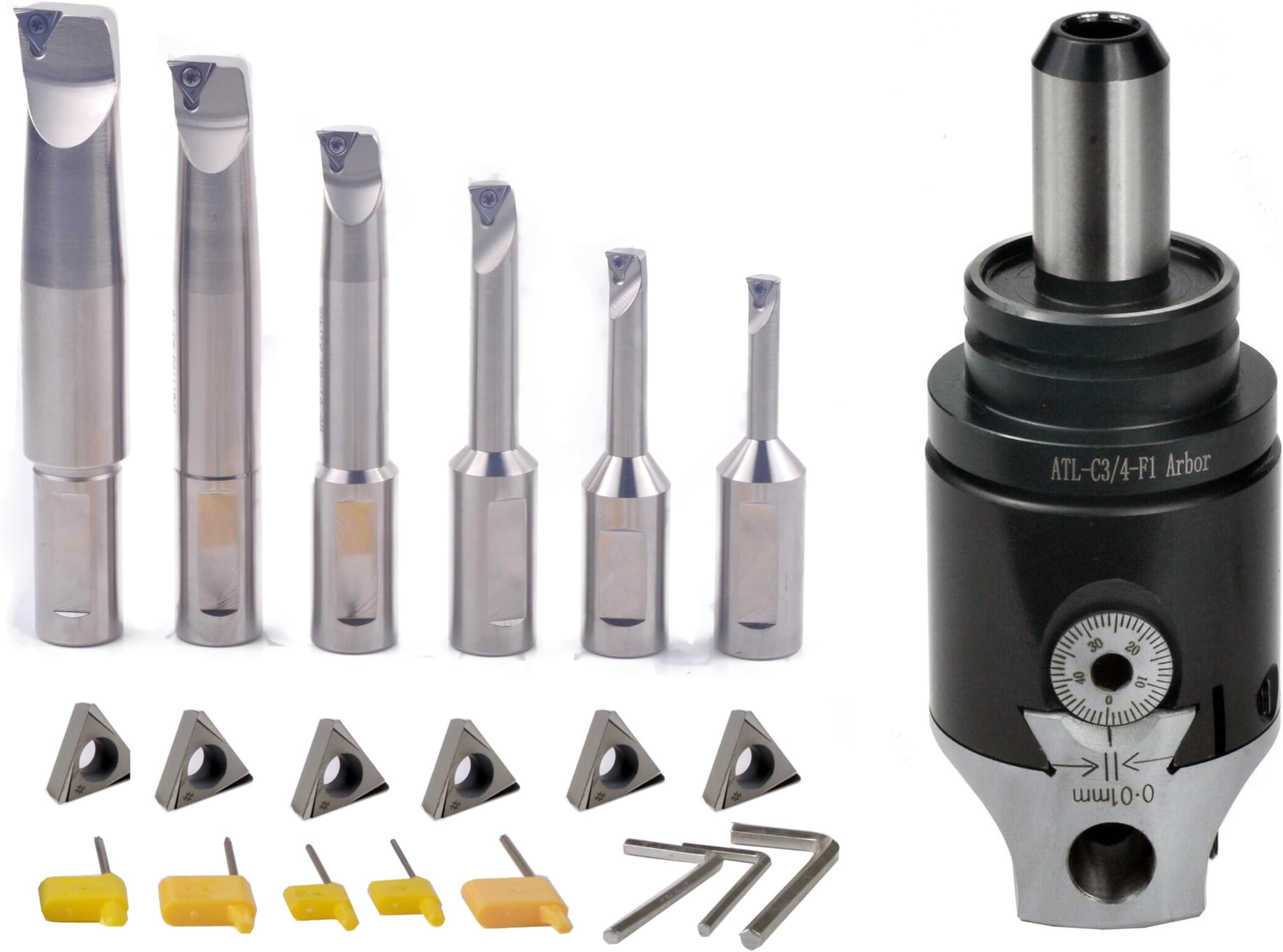 TTS 3/4 Boring Head and 1/2 Shank Boring Bar 6pcs Set (Inserts Included) 1/2" - 2.0"