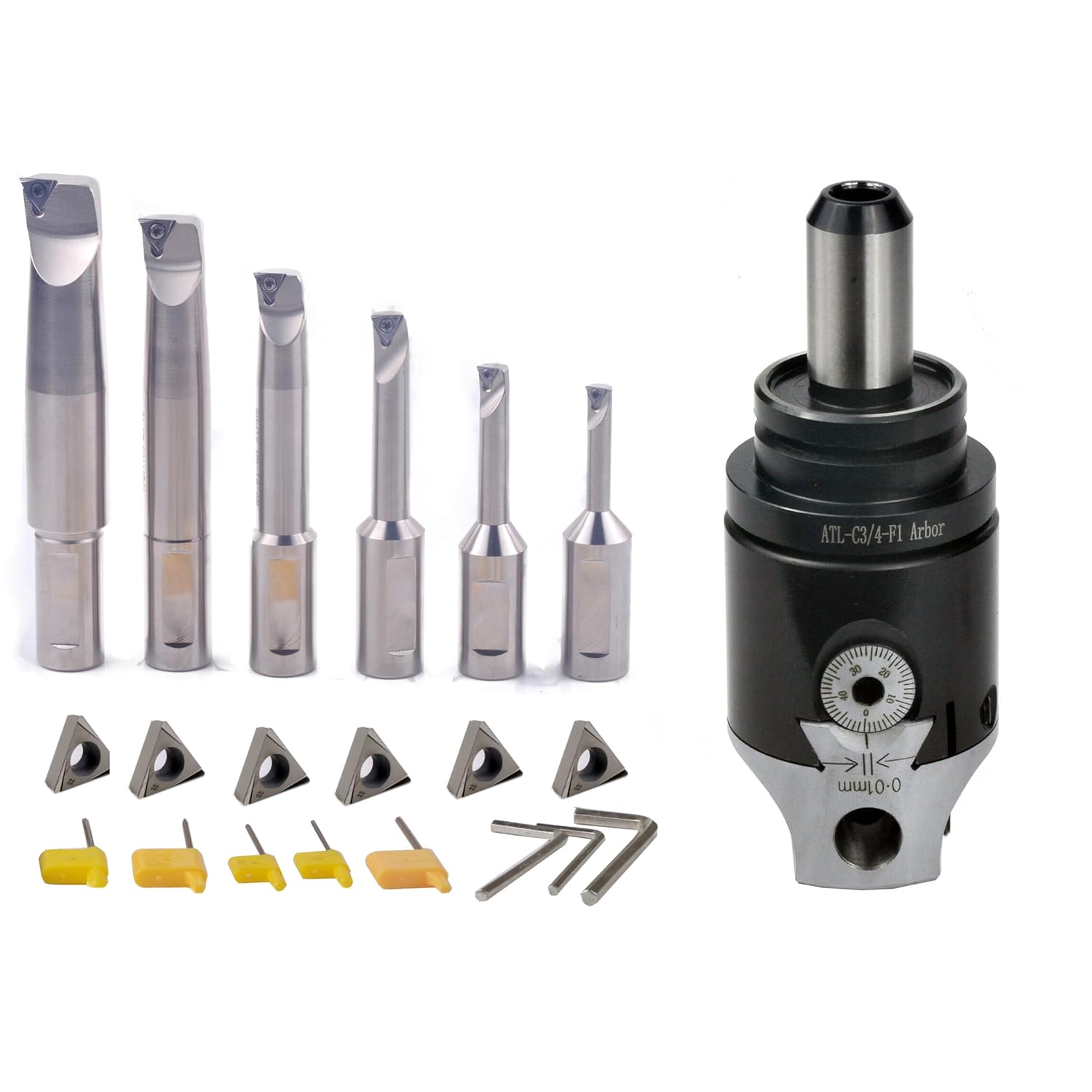 TTS 3/4 Boring Head and 1/2 Shank Boring Bar 6pcs Set (Inserts Included) 1/2" - 2.0"