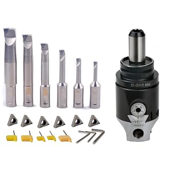 TTS 3/4 Boring Head and 1/2 Shank Boring Bar 6pcs Set Inserts Included 1/2" - 2.0"
