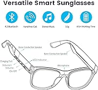 Vista 5 de Smart Bone Conduction Glasses Bluetooth with Open-Ear Headphones, Photochromic Blue Light Blocking Lenses, IPX6 Waterproof, Hands-Free Calls/Music