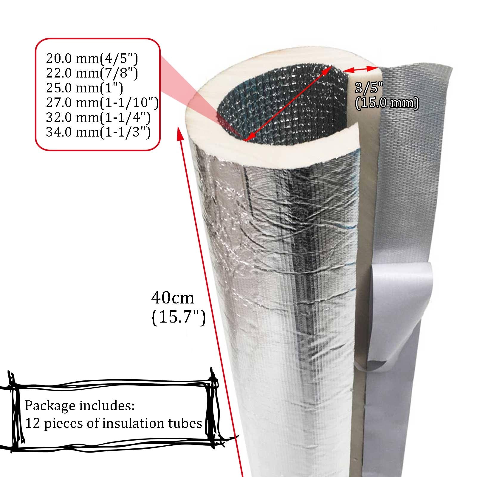 Rohrisolierungs-Schaumstoffschläuche, vorgeschlitzte Aluminiumfolienabdeckungen für den Außenbereich, Winter, AC-Leitung und Bewässerung, dick von 3,8 cm, Innendurchmesser: 3,9 cm, 1,2 cm, 2,5 cm, 3,8
