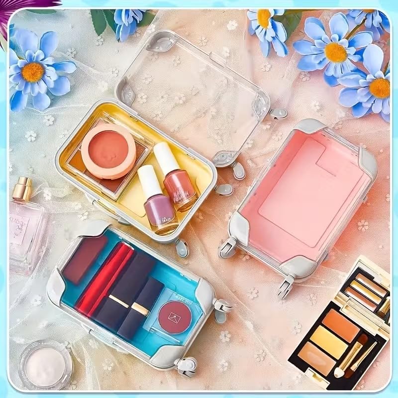 KANISYA Cute Mini Trolley Suitcase for Makeup Eyelashes Storage Bag | Makeup Organizer for Fake Lashes, Jewelry, Small Accessories | Travel-Friendly Mini Cosmetic Case for Women & Girls (Pack of 1) 3