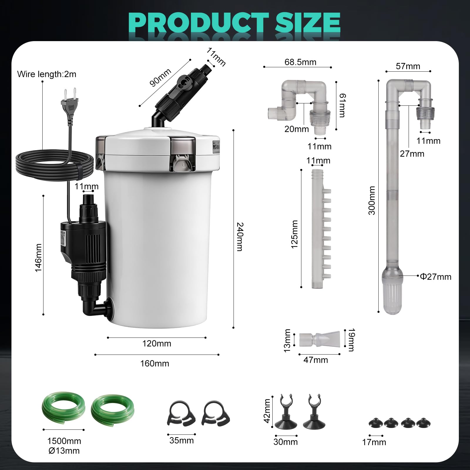EXLECO Filtro Externo Acuario 400L/H 6W Filtro Pecera Flujo Ajustable con Material Filtrante y Manguera Acuarios Tubo, Bomba de Filtrar Aquário para Pecera de Menos de 300L HW-603B