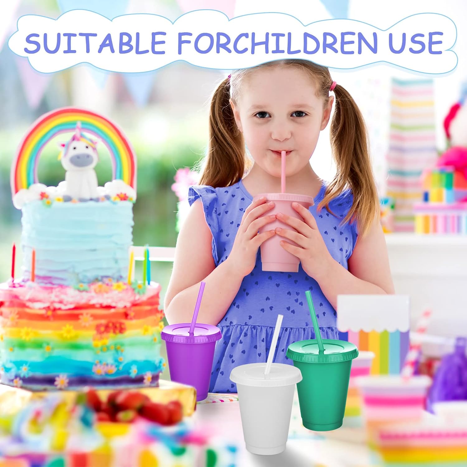 Sieral Cups with Straws and Lids Kids Tumbler with Straw Reusable Water Bottle Iced Coffee Travel Mug Adults Plastic Cups for Parties 16 oz(Fresh Colors,15 Pack) - Image 2