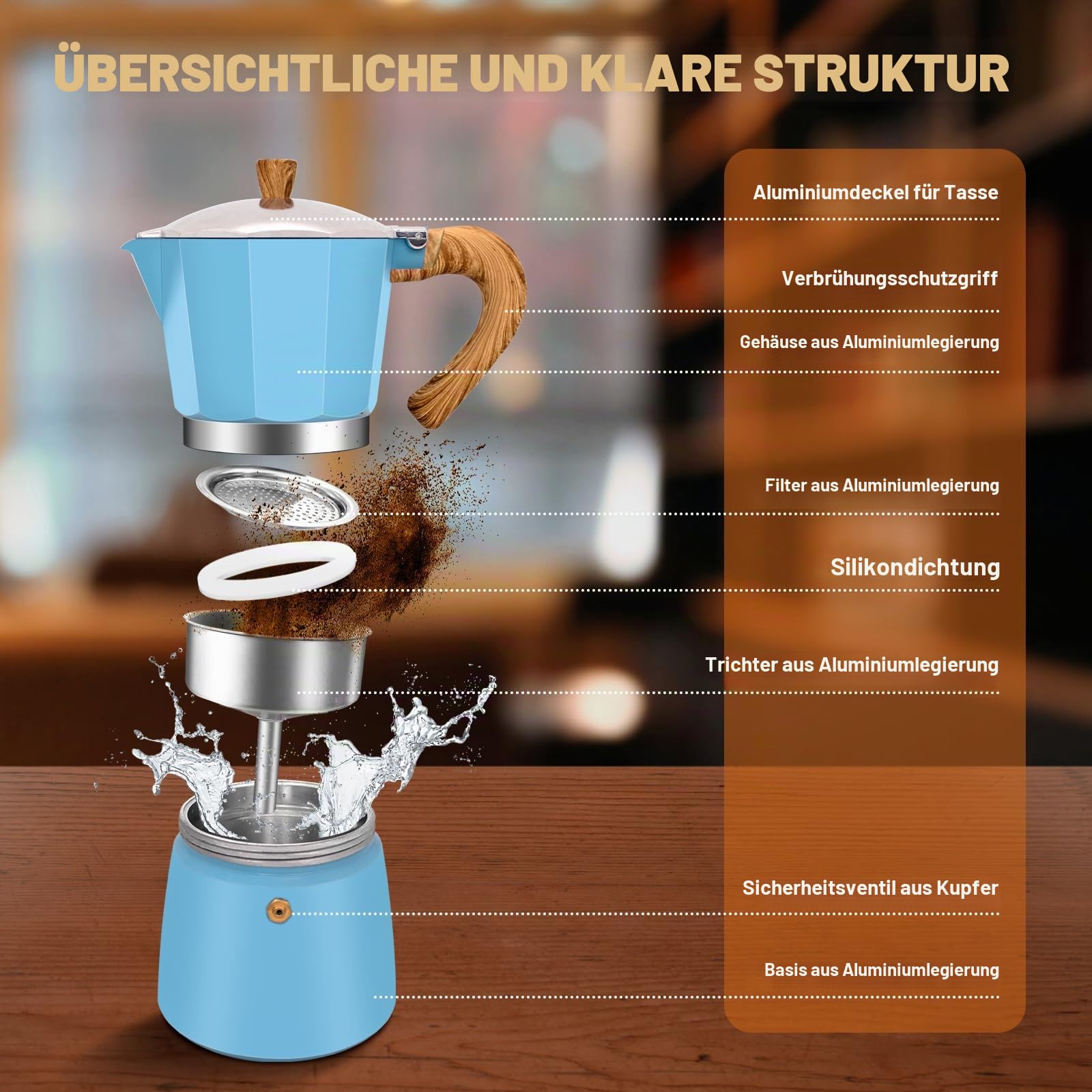 3 Tasse Aluminium Espresso Stovetop Moka Pot Express Kaffeemaschine Perkolator italienischen klassischen Mokka Kaffeemaschine für und kubanische Cafe Brauerei für Haus & Camping 150ml 5oz