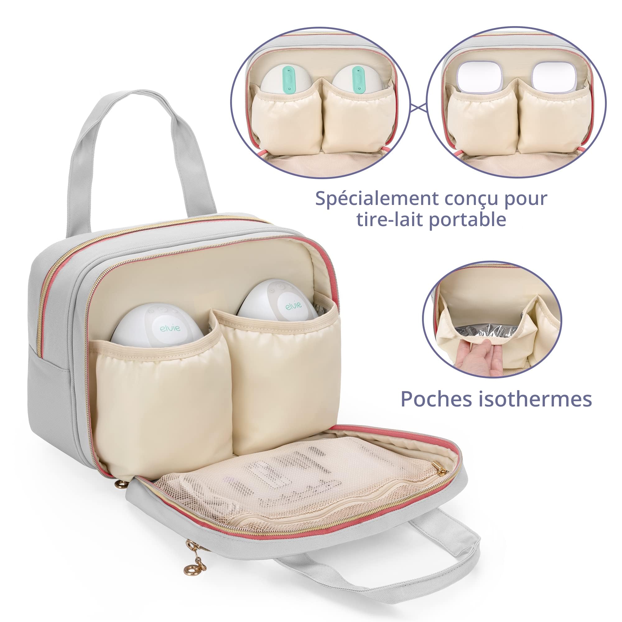 Damero Sac de Tire-Lait Portable Compatible avec Les Tire-Lait Elvie et Willow, Sac de Transport avec Sac de Glace pour Tire-Lait Portable, biberons, pièces de Pompe