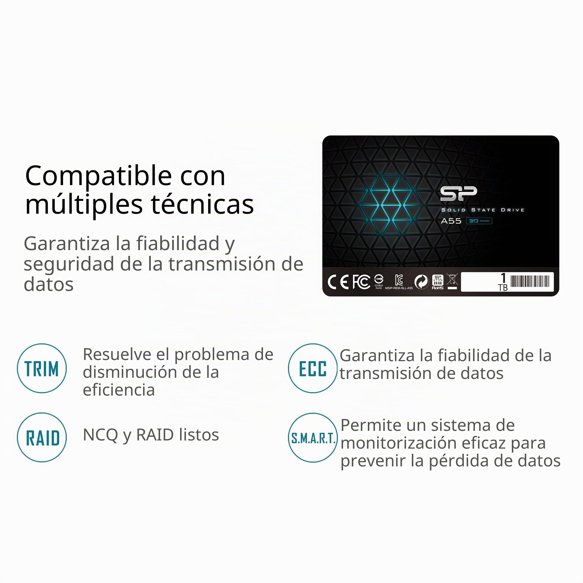 Silicon Power-1TB SSD 3D NAND A55 SLC Cache Performance Boost SATA III 2.5" 7mm (0.28") Internal Solid State Drive , Black