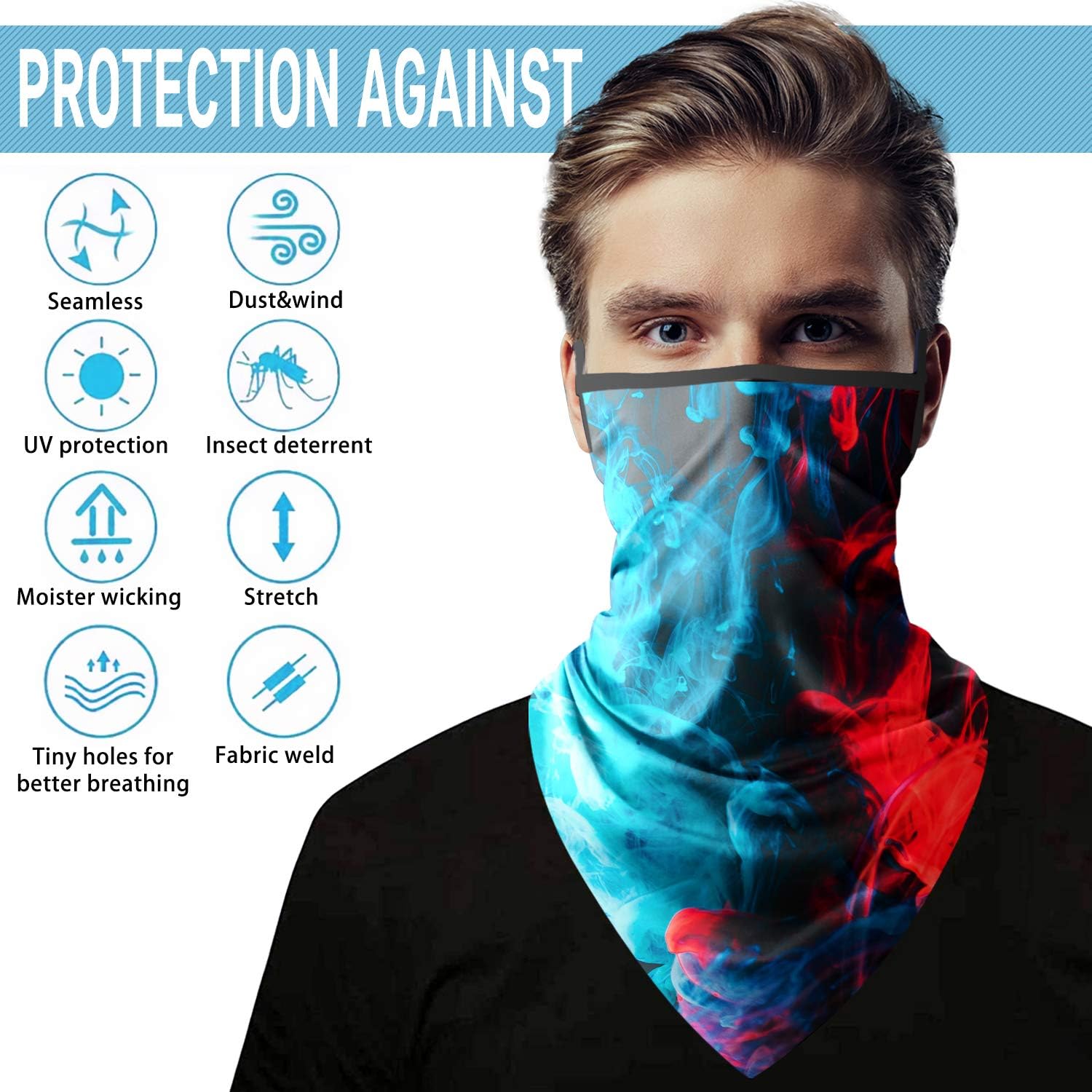 Adopha Face Mask Reusable Bandana,4 Pack Ear Loops Rave Face Headwear Women Men Neck Gaiter Scarf Face Cover for Outdoors,Motorcycle,Biking, J10, Large