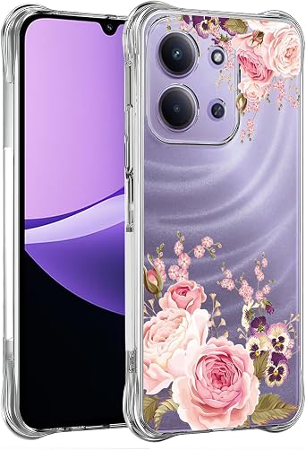 Phone Case for Xiaomi Redmi 15C 5G Cases Girls Women, Slim Shockproof Clear Floral Pattern Flexible TPU Protective Cover for Xiaomi Redmi 15C 5G Rose Flower