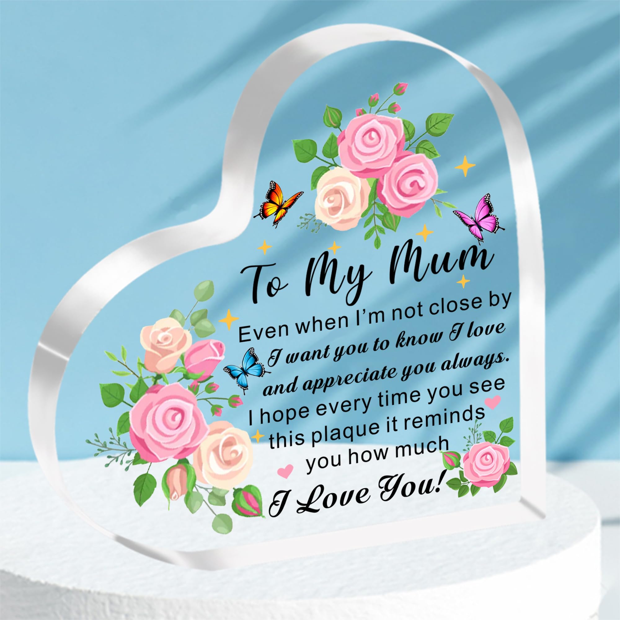 HULALA Mum Gifts Mothers Day Gifts From Daughter Son To My Mum I Love You Acrylic Heart Shape Plaque For Mum Mother Mummy Birthday Christmas