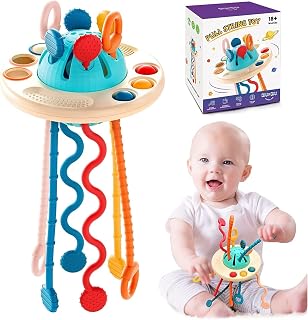 QIUXQIU Montessori Toys for 18Months+, Food Grade Silicone Pull String Activity, Sensory Toys for Toddlers, Travel, Babies, Baby Fine Motor Skills Gift