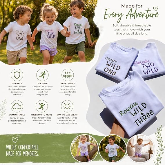 DreamBuy Personalised or Plain Kids & Baby T-Shirt – 100% Premium Cotton – Custom Embroidered Name or Text – Soft & Breathable for Boys & Girls