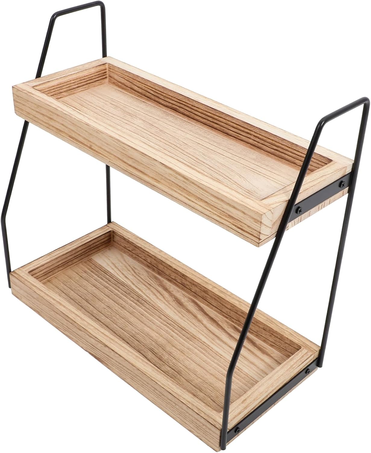 BESTYASH Double Wooden Storage Rack for Bathroom and Kitchen Wear Resistant Makeup Organizer and Seasoning Shelf Versatile Countertop Storage for Toiletries and Coffee Accessories