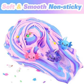 3 Pack Axolotl Butter Slime, Butter Slime Kit with Pink, Blue, Purple Axolotl Charms, Soft and Stretchy, Slime Party Favor for Girls & Boys, Classroom Rewards, Birthday Gifts for Kids