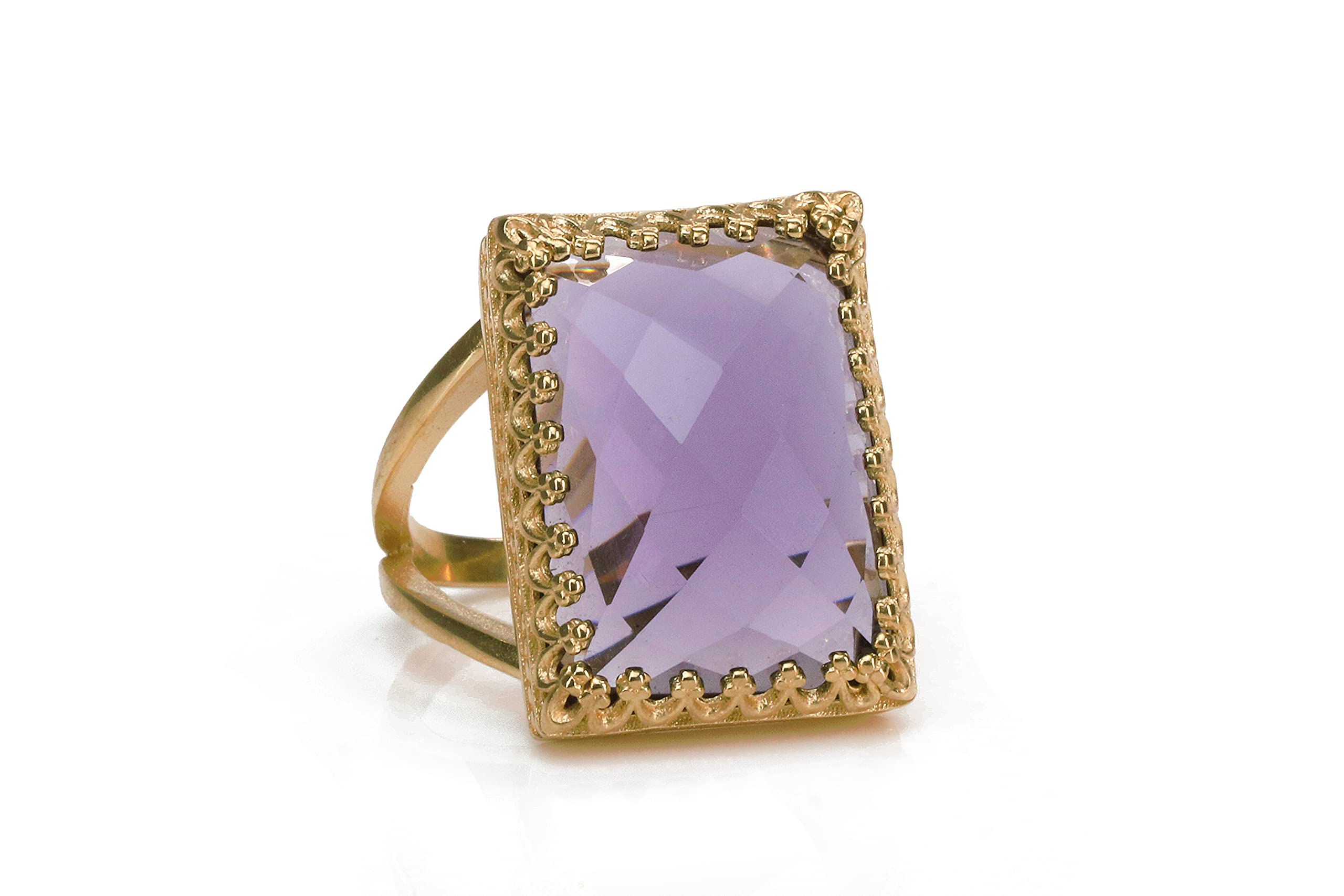 Anemone Gioielli Anelli Eleganti Febbraio Pietra Nascente per Donne - Anello Ametista con Oro Riempito Banda 14k - Anelli Ametista per Donne Fatti a Mano - Scatola Gratis - Incisione Disponibile