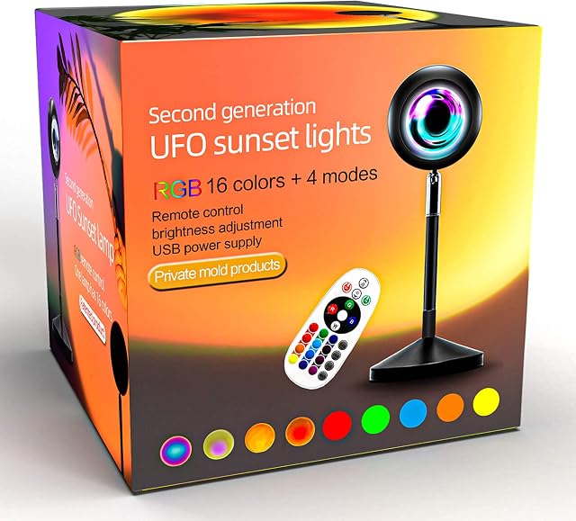 Sunset Lamp Projection - 16 Colour | Sunset Light with 24Keys Remote Multicolour -- USB Port--Colour Changing & Fade Mode