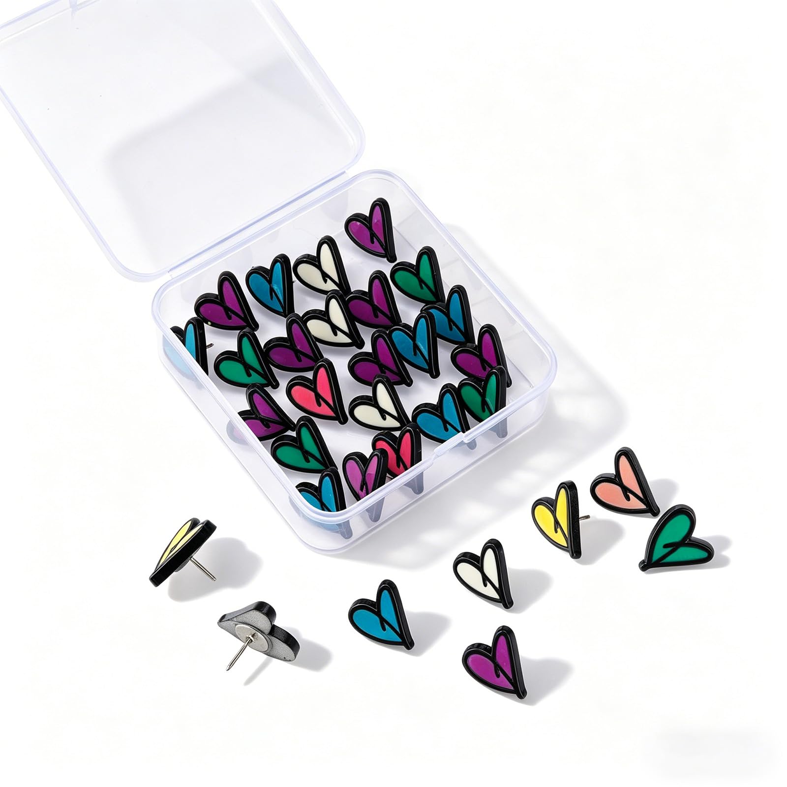 30Pcs Heart Push Pins, Cute Decorative Mixed Color Thumb Tacks, Cute Drawing Pins for Bulletin Board, Office & Home Organization