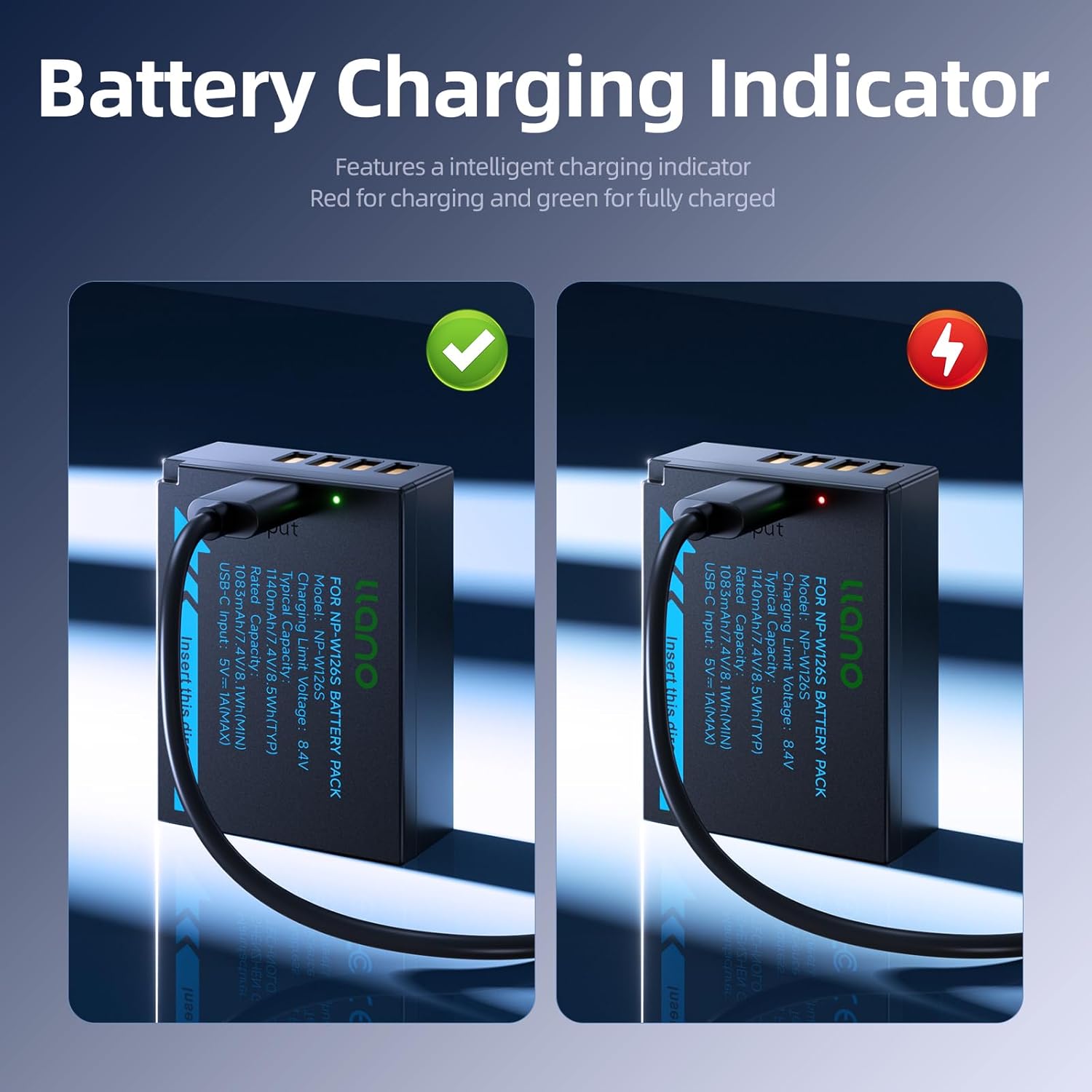llano NP-W126S battery charging indicator