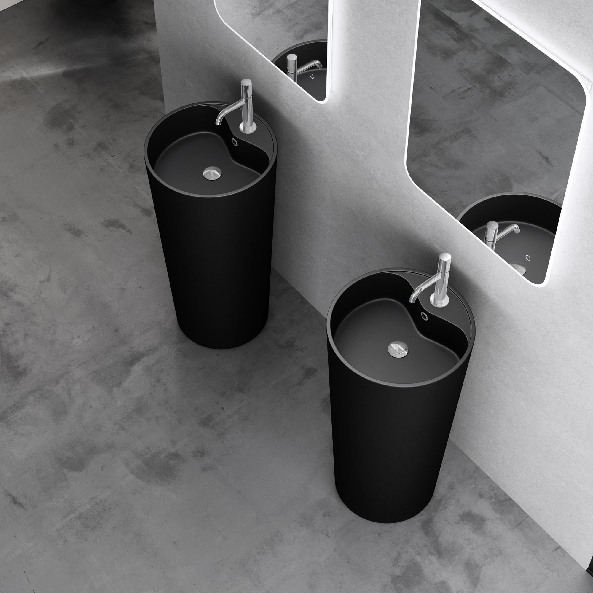 doporro Lavabo Colonne Rond Noir Vasque sur Pied Solid Surface Lave Mains pour Salle de Bain 45x45x90cm Colossum35