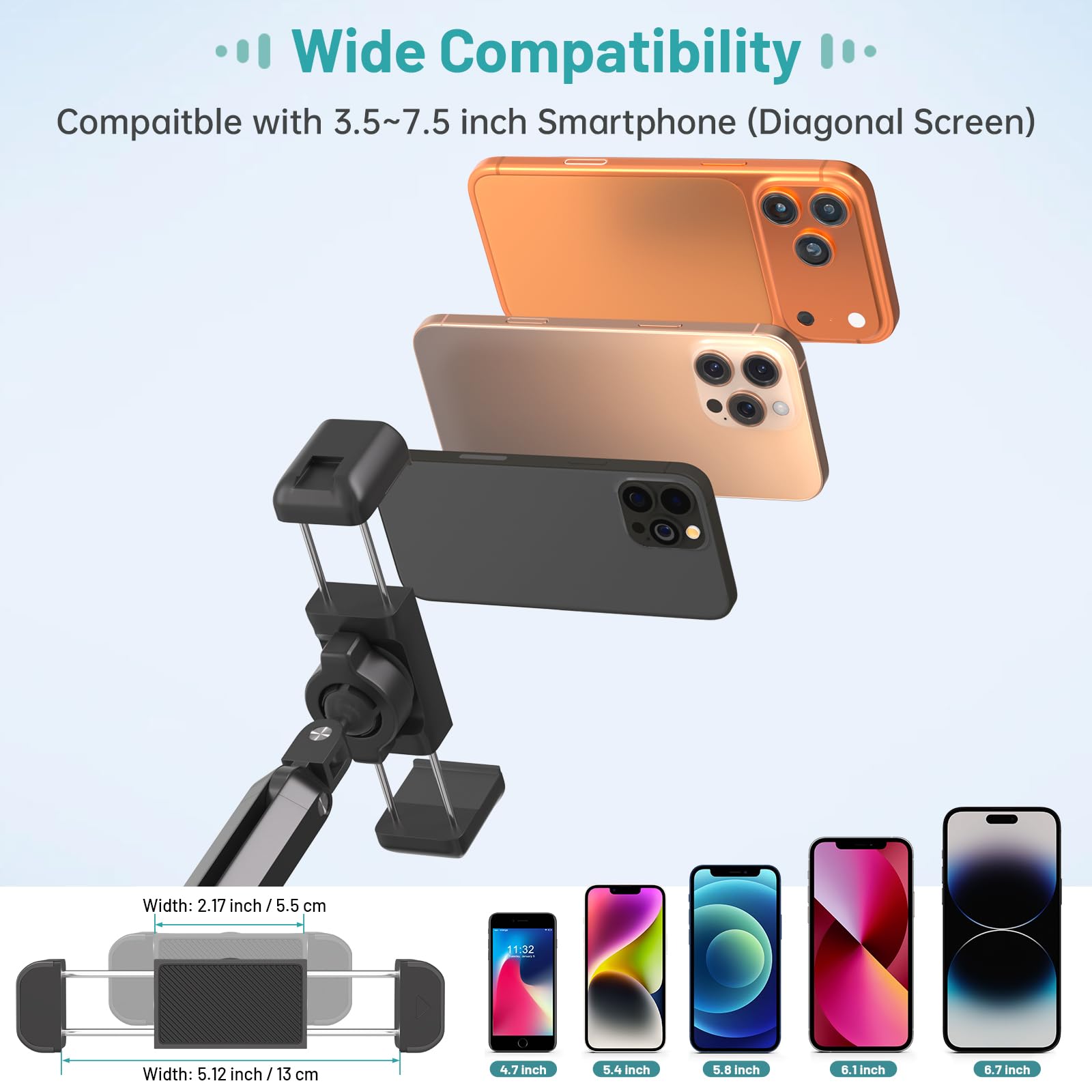 Mippko Supporto per telefono da scrivania, braccio articolato regolabile a 3 livelli per iPhone, resistente, con morsetto a C, braccio lungo pieghevole da 83,8 cm e supporto girevole a 360°, adatto