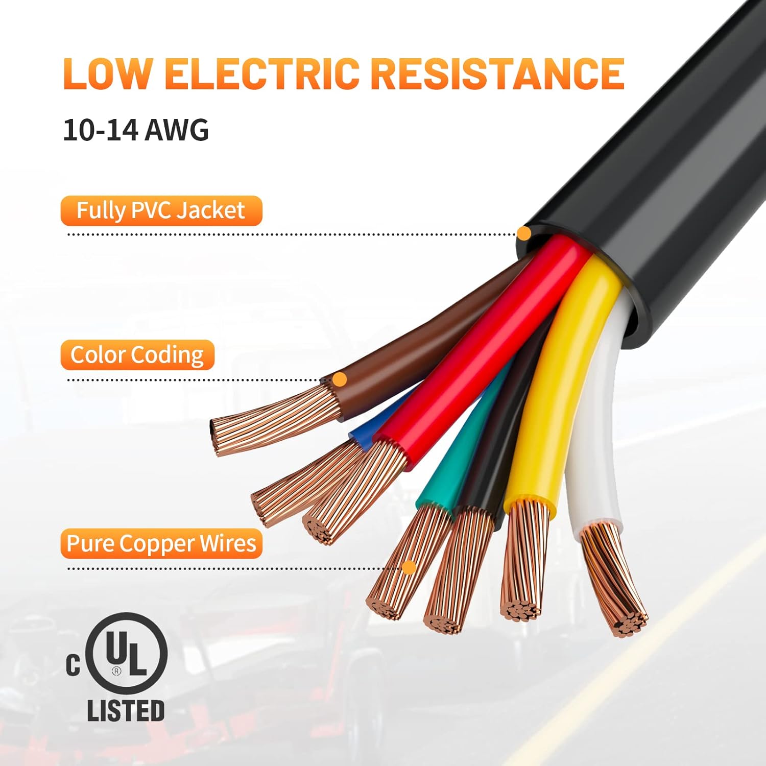 MECMO 16ft Replacement 7-Pin RV Blade Trailer Wiring Harness Plug Heavy Duty Pre-Wired 7-Way RV Trailer End Connector 16 Feet Cable 7 Prong Molded Trailer Light Plug Pigtail Cord 10-14AWG Copper Wire