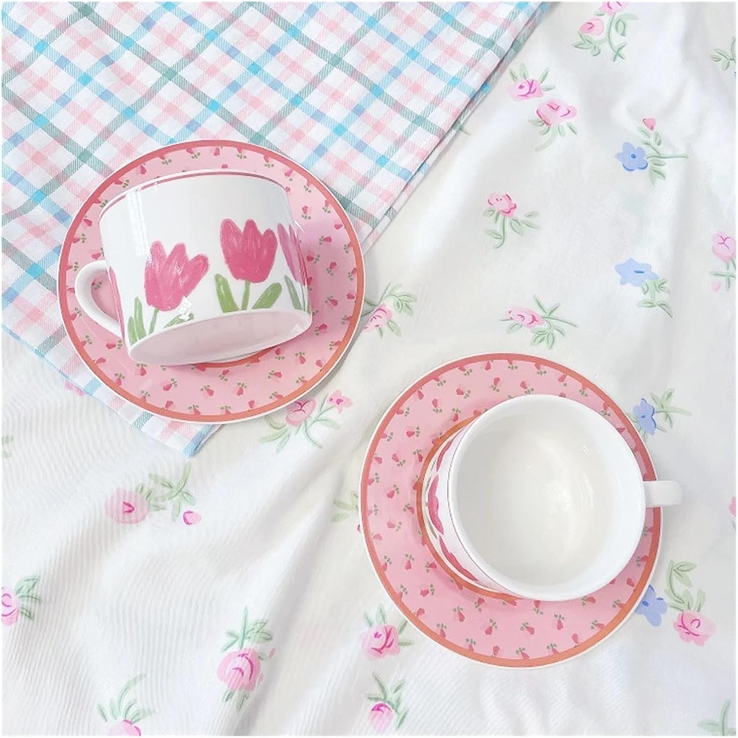 Cup And Saucer Set Pink Tulip Ceramic Coffee Cup Saucer Set Ins Afternoon Tea For Kitchen Cafe