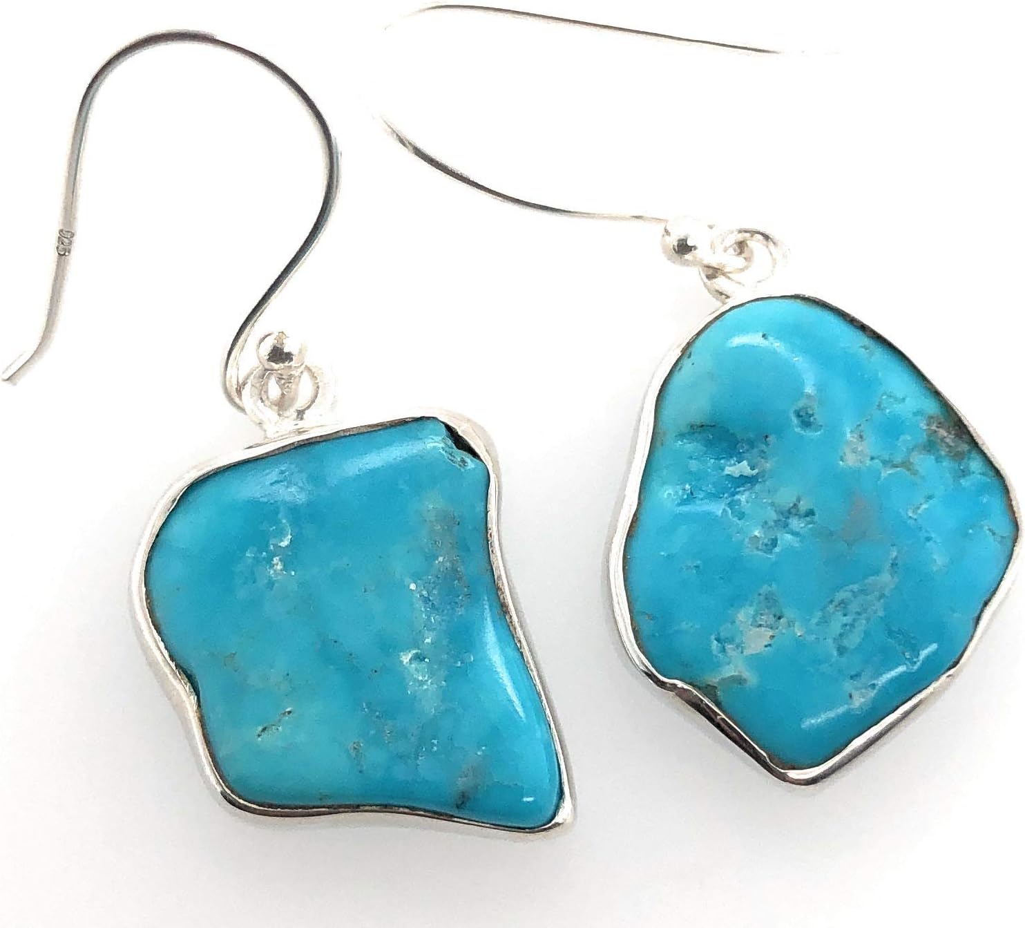 Natural Sleeping Beauty Turquoise 925 Solid Sterling Silver Earrings 30mm - Image 7