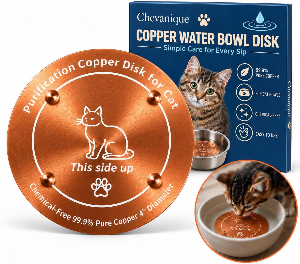 2 pcs Copper Cat Bowl, Copper Disk for Cat Water Bowl