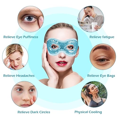 Miniatura 2 de Permotary Máscara de ojos de gel de hielo, terapia fría y caliente, con cuentas de gel refrescante, reutilizable, compresa fría y caliente, paquete