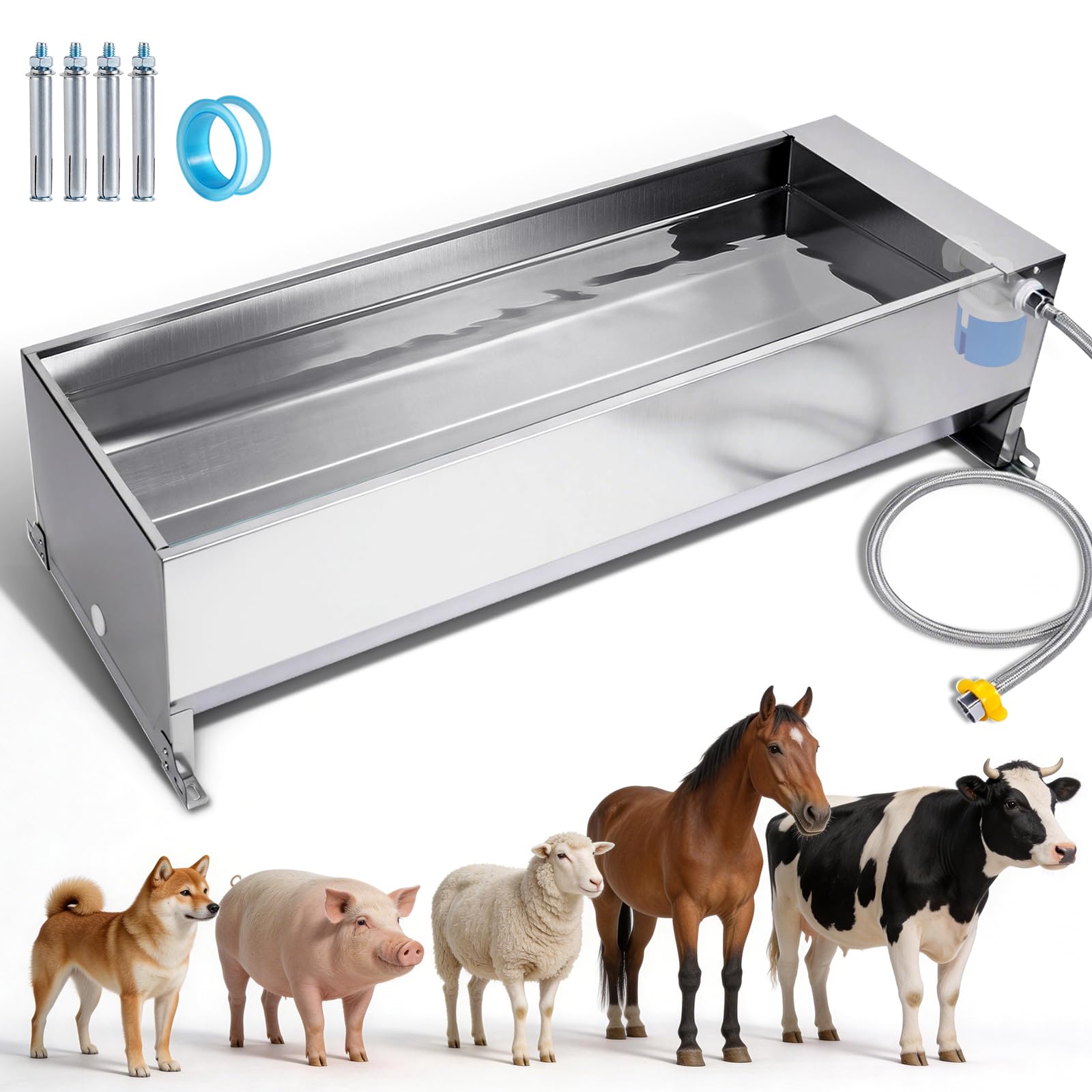 50 litres Bac à Abreuvoir avec Flotteur 1/2 Pouce, Abreuvoir Automatique avec Kit de Connexion, Bac à Abreuvoir à Flotteur avec Supports, Distributeur d’Eau pour Chevaux, Chèvres, Bœufs