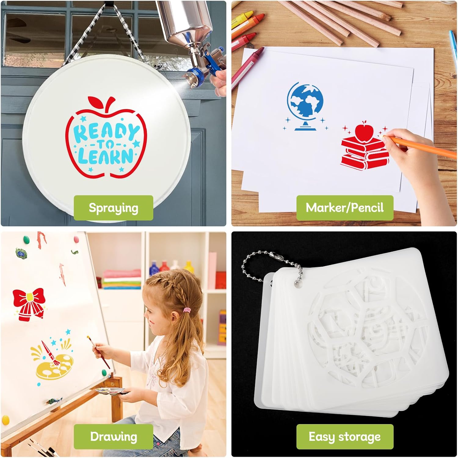 Konsait 24 PCS Back to School Reusable Painting Stencils, First Day of School Templates Stencils for Crafts Plastic Pencil Spray Paint Stencil for Drawing Fabric Wall Crafts image 4